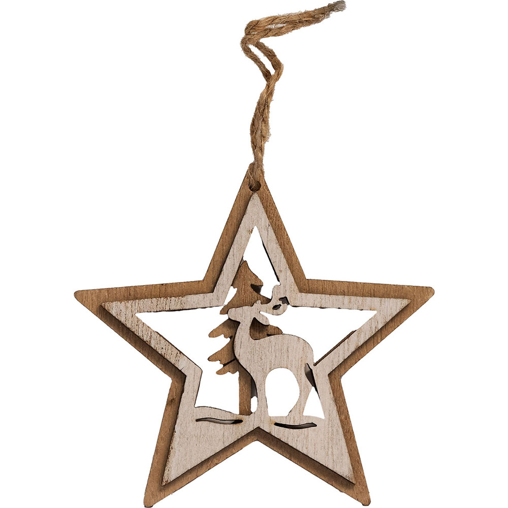 Adorno Navidad Sfi 480486B Estrella con reno Madera 20cm