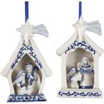 Adorno navideño Ksa nacimiento porcelana azul 10 cm