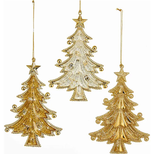 Adorno navideño Ksa árbol dorado glitter 13 cm